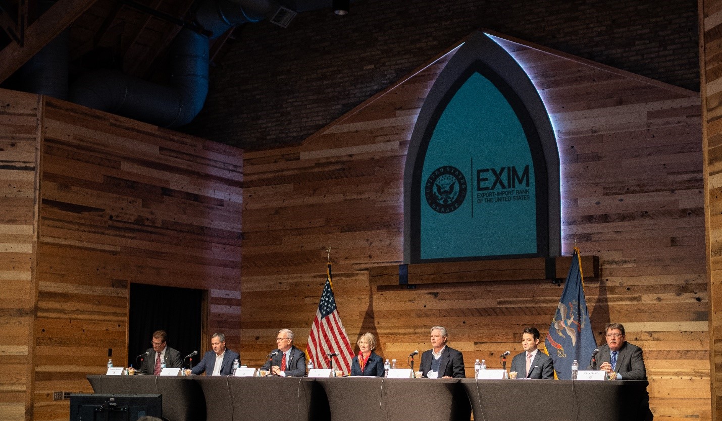 Trade Finance Town Hall from Left to Right: Tom Shorma, Commissioner Doug Goehring, Senator Kevin Cramer, EXIM Chairman Kimberly Reed, Senator John Hoeven, Kirt Gallatin, John Harju